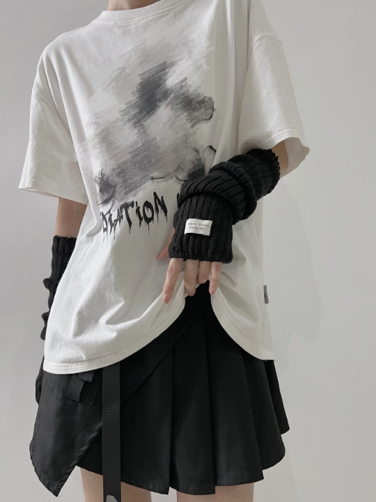 1 Pair Arm Warmers With Fabric Label Decor For Women, Ideal For Everyday, Dating, Home And Outdoor Use With Punk Rock And Y2k Element