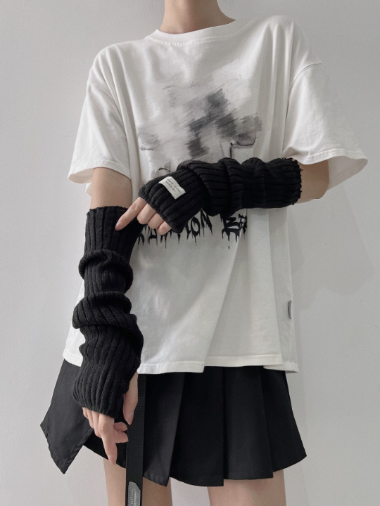 1 Pair Arm Warmers With Fabric Label Decor For Women, Ideal For Everyday, Dating, Home And Outdoor Use With Punk Rock And Y2k Element