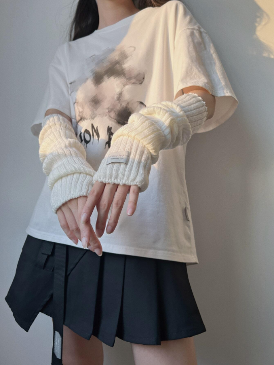 1 Pair Arm Warmers With Fabric Label Decor For Women, Ideal For Everyday, Dating, Home And Outdoor Use With Punk Rock And Y2k Element