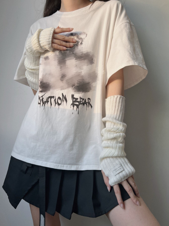 1 Pair Arm Warmers With Fabric Label Decor For Women, Ideal For Everyday, Dating, Home And Outdoor Use With Punk Rock And Y2k Element