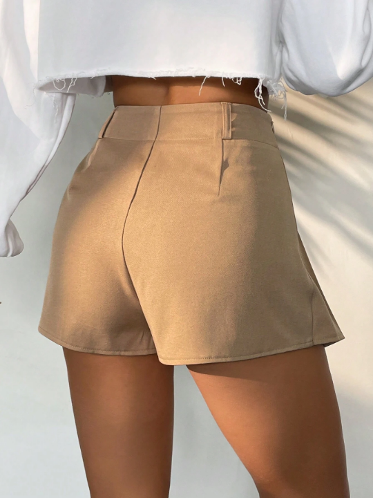 Solid Pleated Detail Skort