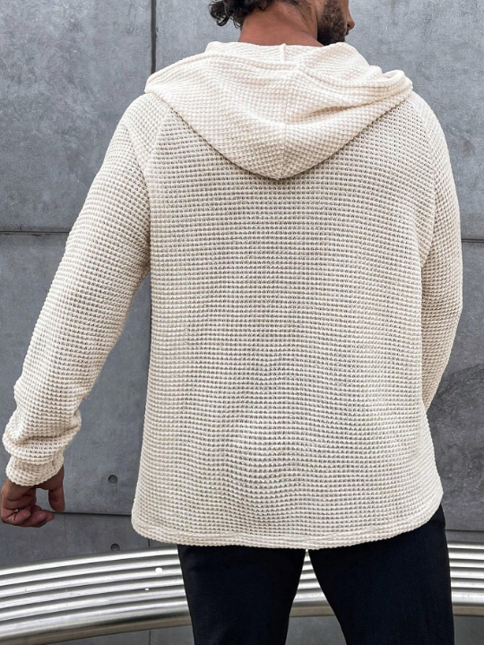 Manfinity Homme Loose Men's Half Button Raglan Sleeve Drawstring Hoodie