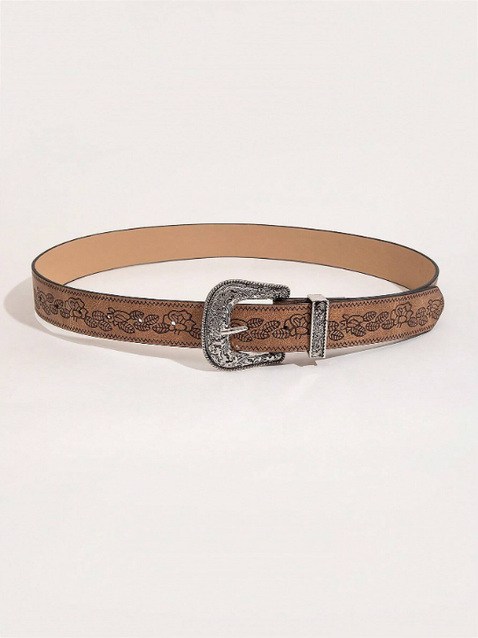 1pc Ladies' Western Style Embossed Jeans Belt