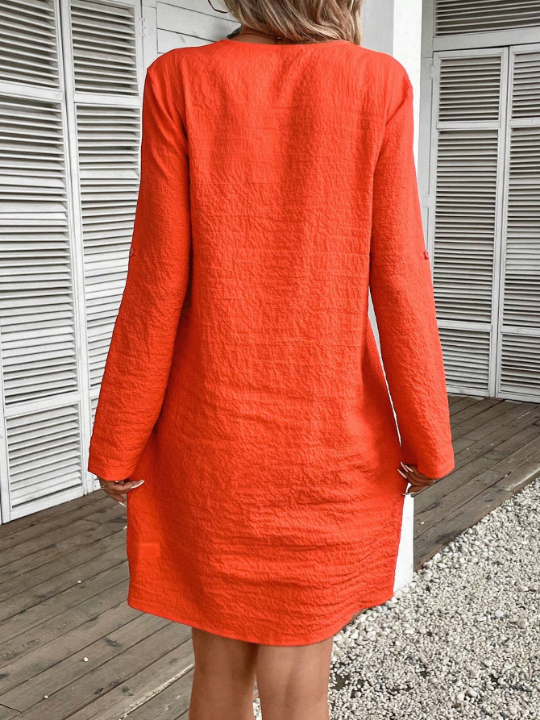 LUNE Roll Tab Sleeve Half Zip Tunic Dress