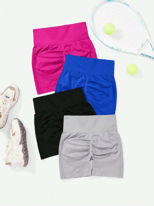 4pcs High Stretch Seamless Scrunch Butt Sports Shorts
