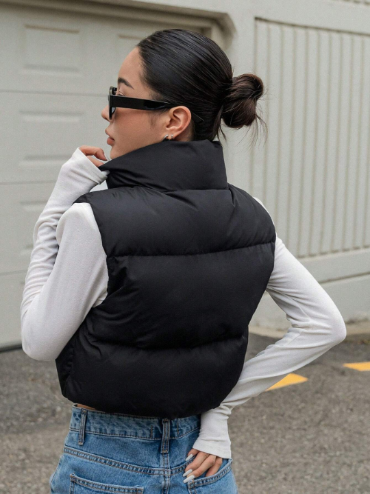 DAZY Zip Up Crop Vest Puffer Thick Coat
