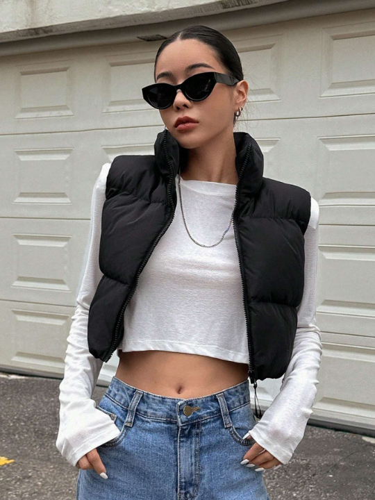 DAZY Zip Up Crop Vest Puffer Thick Coat