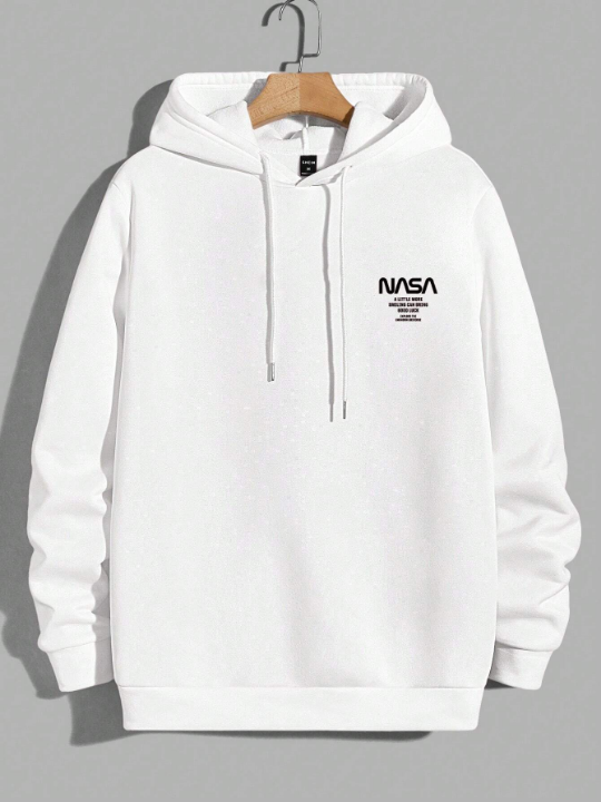 Cottnline Men Slogan Graphic Drawstring Hoodie