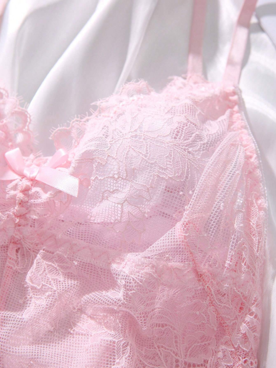 Classic Sexy Contrast Lace Mesh Slips With Thong