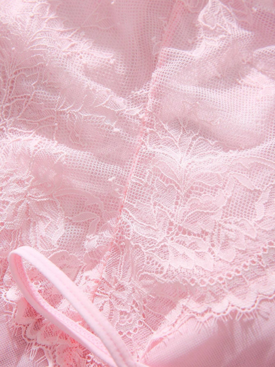 Classic Sexy Contrast Lace Mesh Slips With Thong