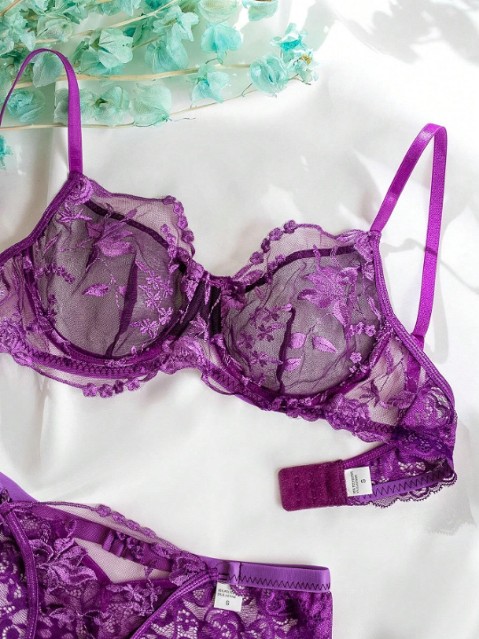 Floral Mesh Underwire Lingerie Set