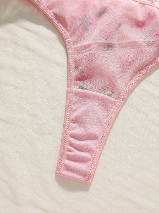 Classic Sexy Floral Embroidery Mesh Underwire Lingerie Set