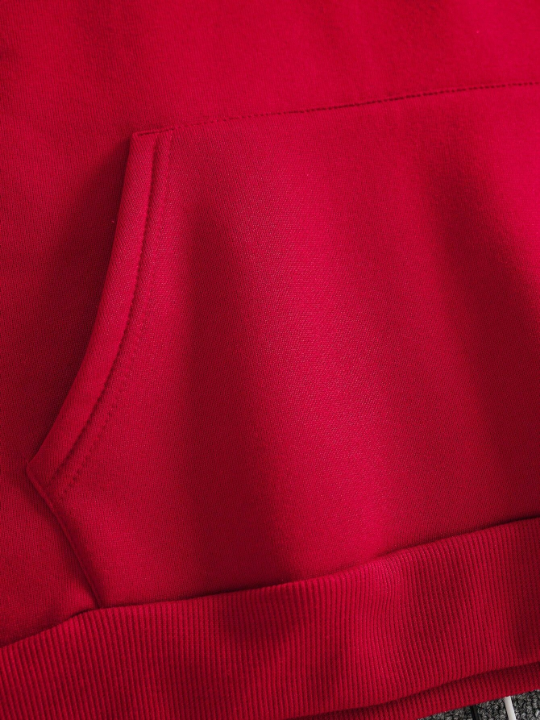 Men Solid Drawstring Thermal Lined Kangaroo Pocket Hoodie