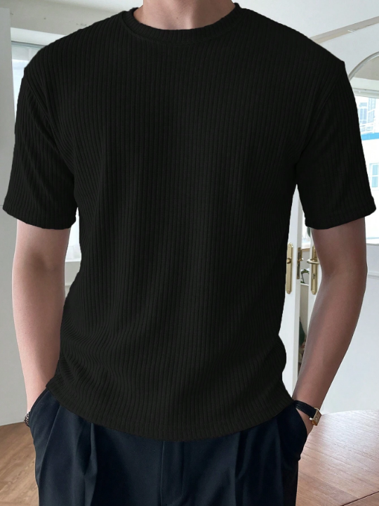 DAZY Men Solid Ribbed Knit Tee