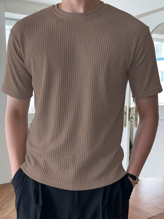 DAZY Men Solid Ribbed Knit Tee