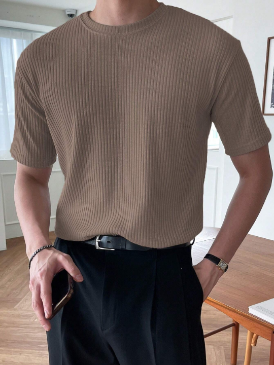 DAZY Men Solid Ribbed Knit Tee