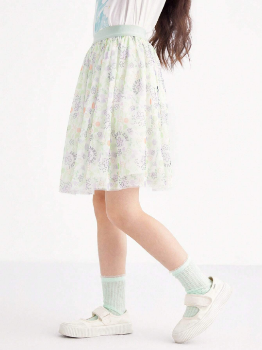 Annil Kids Skirts Spring And Autumn Princess Style Fluffy Design Star Printed Mesh Tween Girls Skirts Green