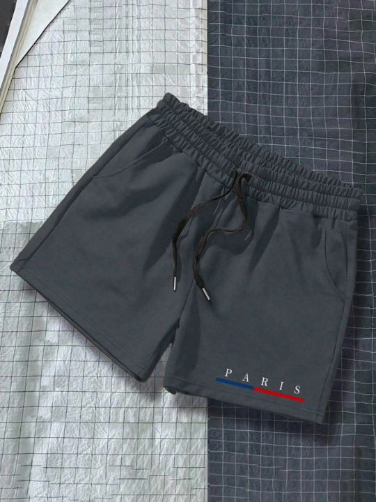 Manfinity Men Letter Graphic Drawstring Waist Shorts