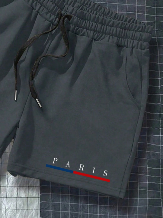 Manfinity Men Letter Graphic Drawstring Waist Shorts