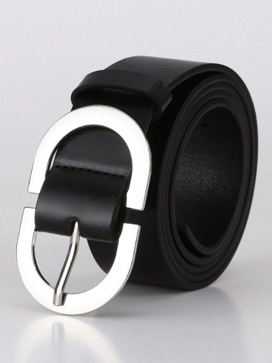 1pc Women's Plus Size Black Double D Letter Buckle Pu Fashion Belt, Girlfriend Gift