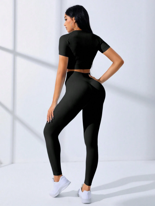 Two Piece Outfits Seamless Raglan Sleeve Sports Set