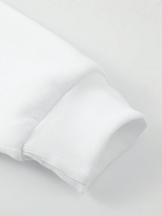 Men Bear Print Kangaroo Pocket Drawstring Thermal Hoodie