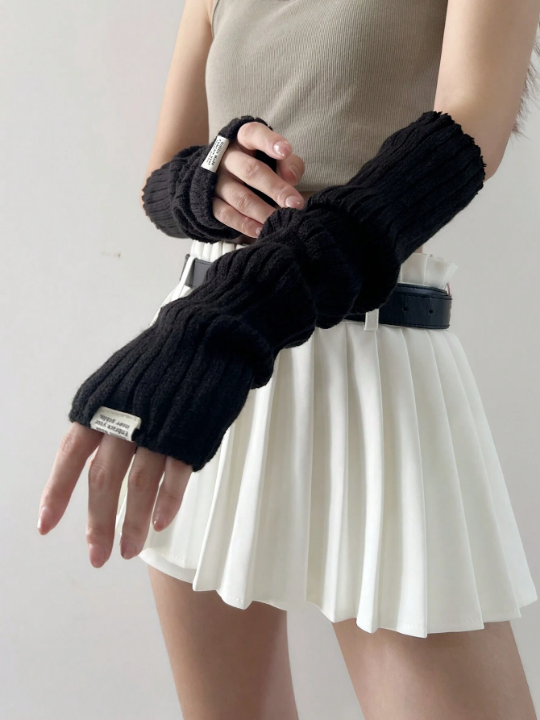 1 Pair Arm Warmers With Fabric Label Decor For Women, Ideal For Everyday, Dating, Home And Outdoor Use With Punk Rock And Y2k Element