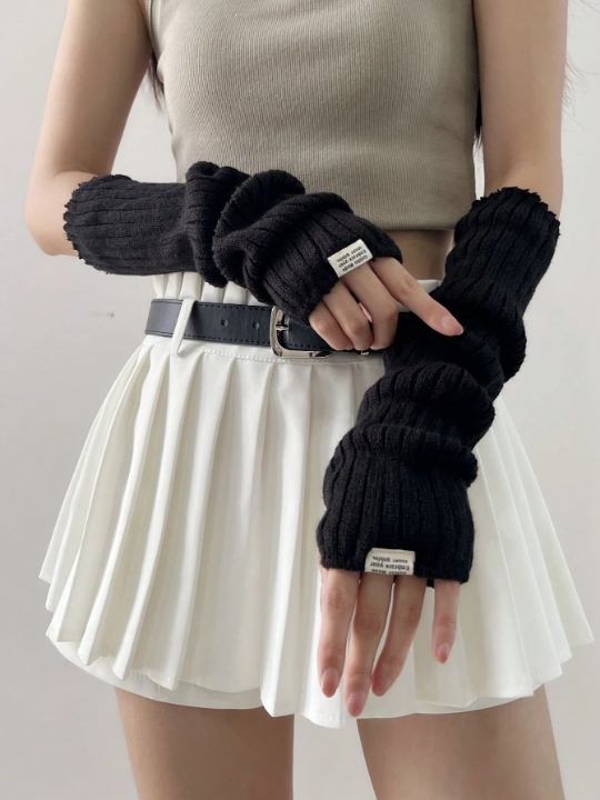1 Pair Arm Warmers With Fabric Label Decor For Women, Ideal For Everyday, Dating, Home And Outdoor Use With Punk Rock And Y2k Element
