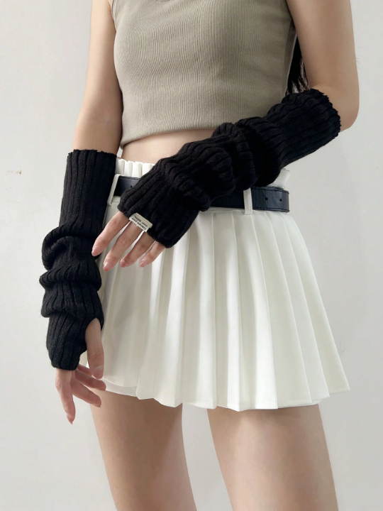 1 Pair Arm Warmers With Fabric Label Decor For Women, Ideal For Everyday, Dating, Home And Outdoor Use With Punk Rock And Y2k Element