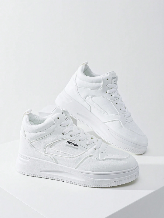 Women High Top Flat Shoes Ladies Sneakers Fashionable Casual White Shoes With Anti-Skid & Wear-Resistant Function