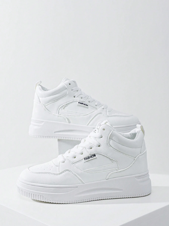 Women High Top Flat Shoes Ladies Sneakers Fashionable Casual White Shoes With Anti-Skid & Wear-Resistant Function