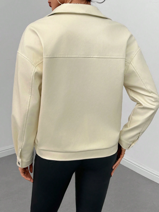 EZwear Drop Shoulder Zip Up PU Jacket