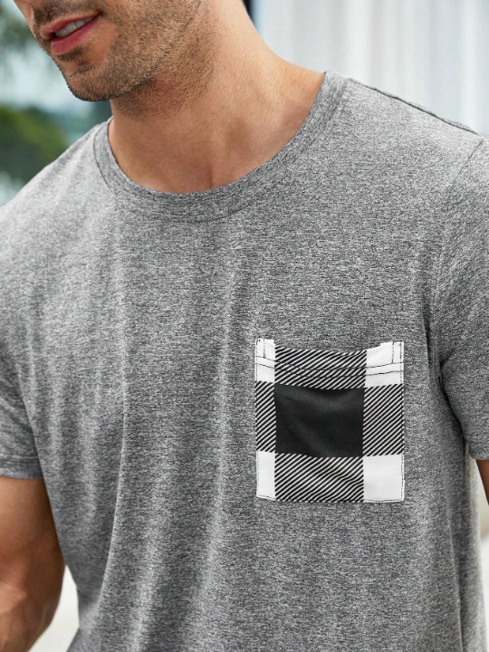 Men 1pc Buffalo Plaid Print Sleep Tee & 1pc Sleep Pants