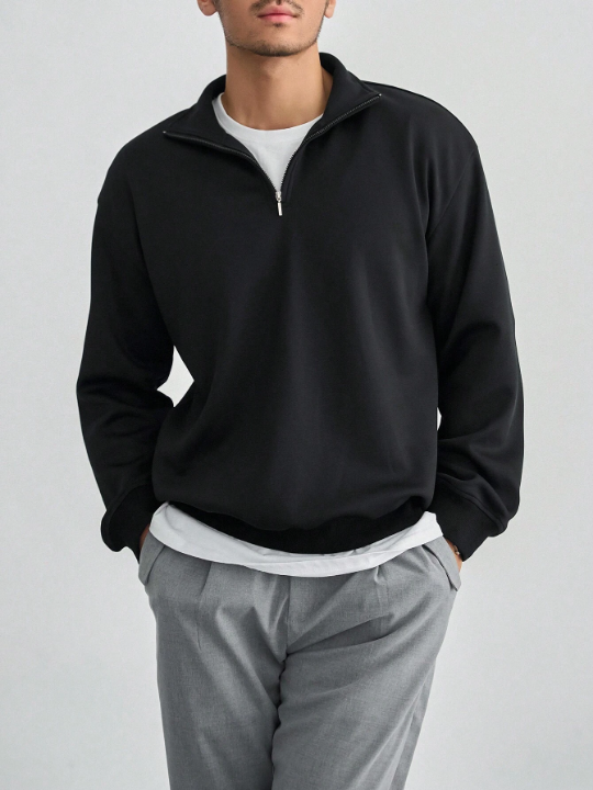 DAZY Men Quarter Zipper Drop Shoulder Sweatshirt
