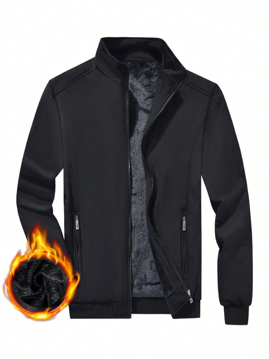 Manfinity Homme Loose Fit Men's Solid Color Thermal Lined Zipper Winter Coat