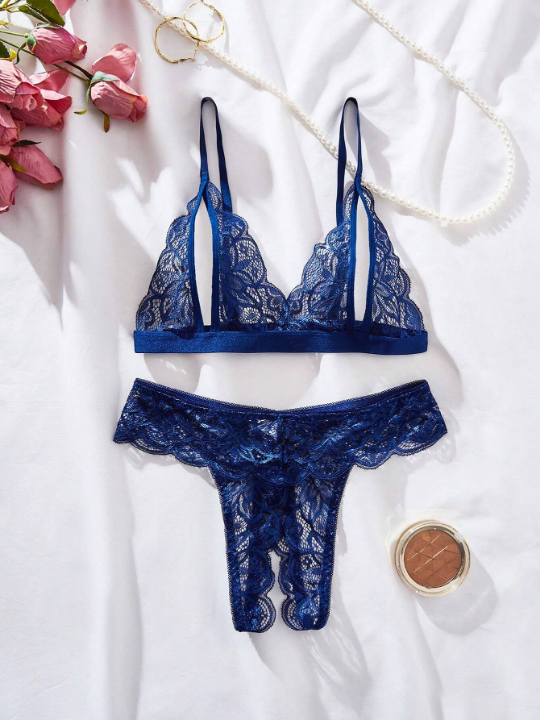 Floral Lace Scallop Trim Lingerie Set