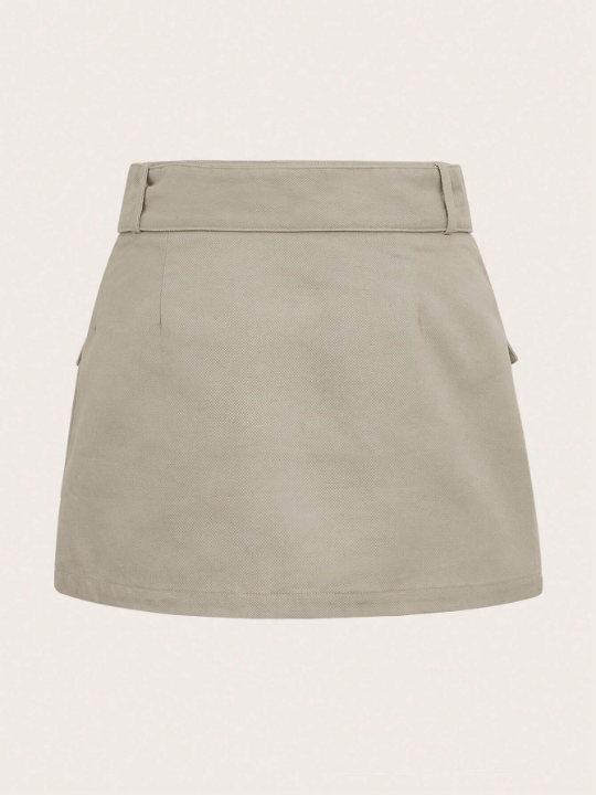 EZwear Grunge Black Flap Pocket Buckle Belted Cargo Skirt