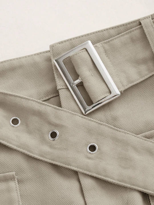 EZwear Grunge Black Flap Pocket Buckle Belted Cargo Skirt