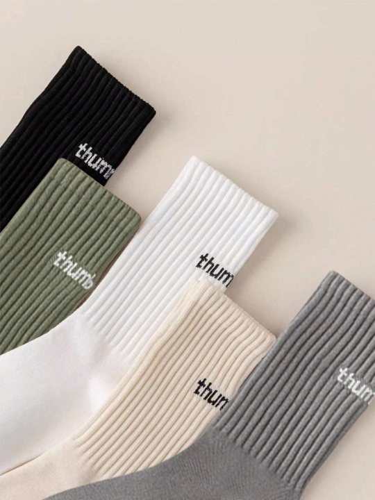 5pairs Men's Spring & Autumn New Casual, Versatile Mid-Calf Socks For Couples