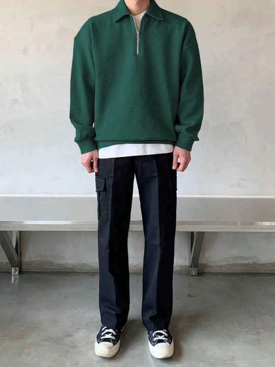 DAZY Men Quarter Zipper Drop Shoulder Pullover Without Tee