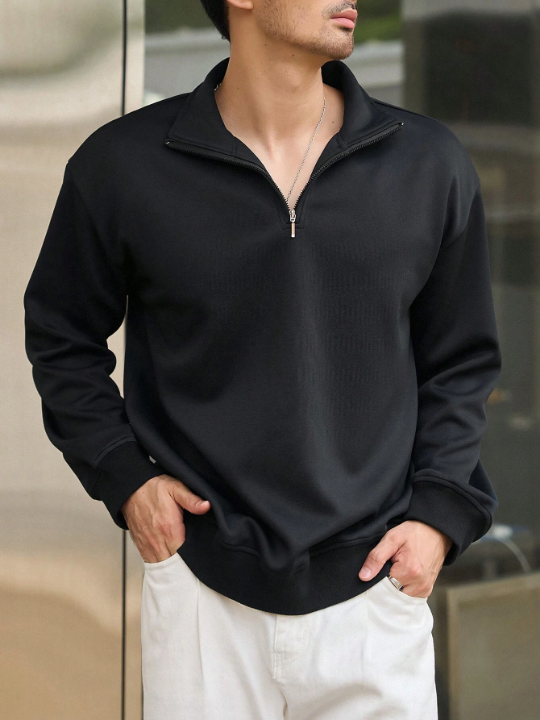 DAZY Men Quarter Zipper Drop Shoulder Sweatshirt