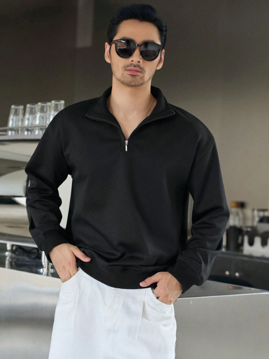 DAZY Men Quarter Zipper Drop Shoulder Sweatshirt