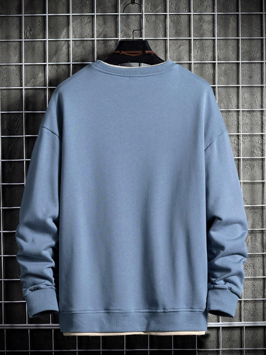 Men Letter Patched Drop Shoulder 2 In 1 Sweatshirt