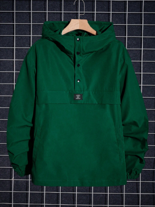 Manfinity Hypemode Loose Fit Men's Letter Patched Half Button Hooded Jacket