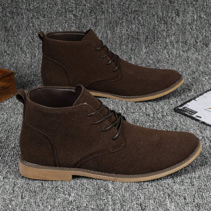 Men's Retro Boots For Four Seasons, Plus Size, Suede Upper, Lace-Up High-Top Shoes (Thin Style, One Size Smaller)