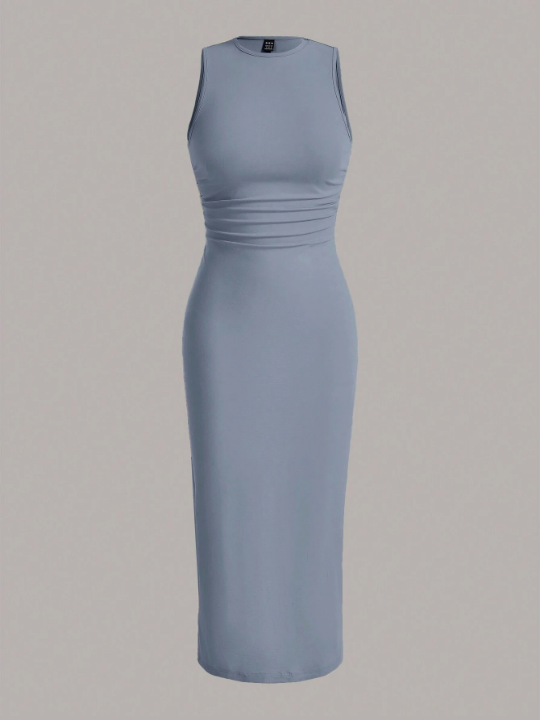 EZwear Summer Outfits Solid Ruched Waist Tank Dress