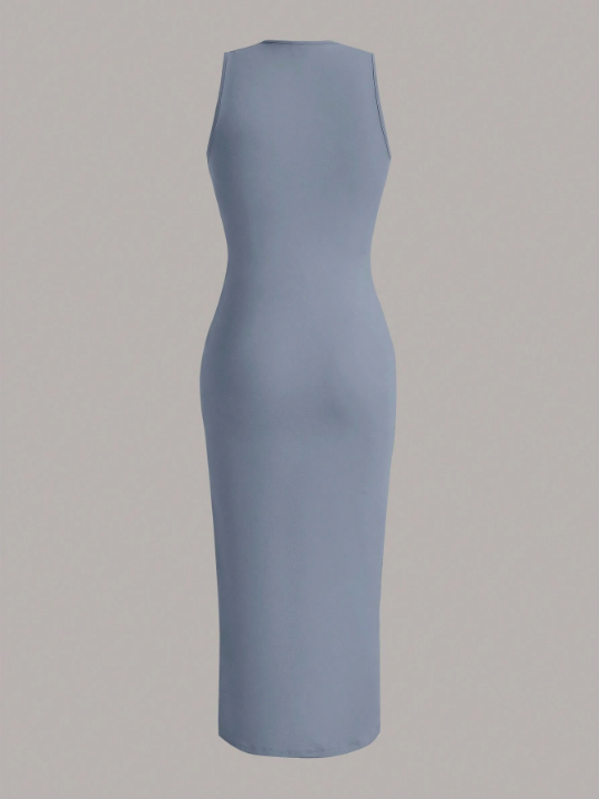 EZwear Summer Outfits Solid Ruched Waist Tank Dress