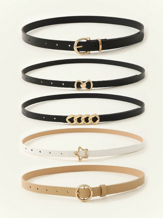 5pcs/Set White Star And Circle Chain Design Waist Belt Suitable For Daily Wear With Jeans, Dress Casual