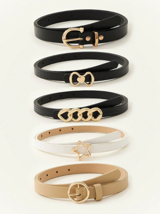 5pcs/Set White Star And Circle Chain Design Waist Belt Suitable For Daily Wear With Jeans, Dress Casual