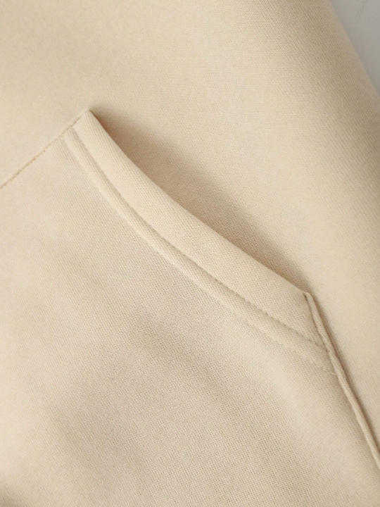 Men Bear Print Kangaroo Pocket Drawstring Thermal Hoodie